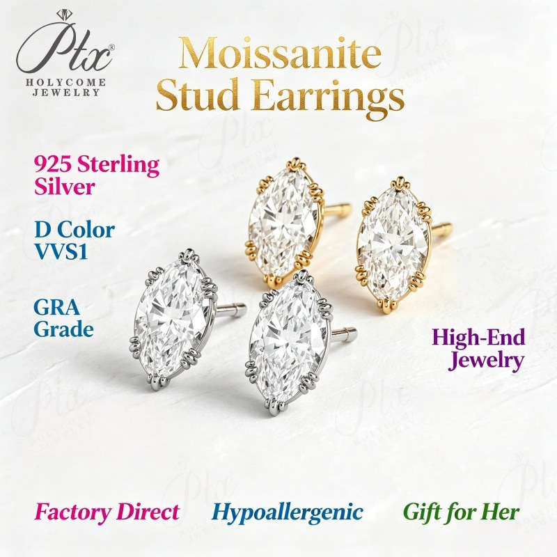 1-2ct Marquise Moissanite Earrings