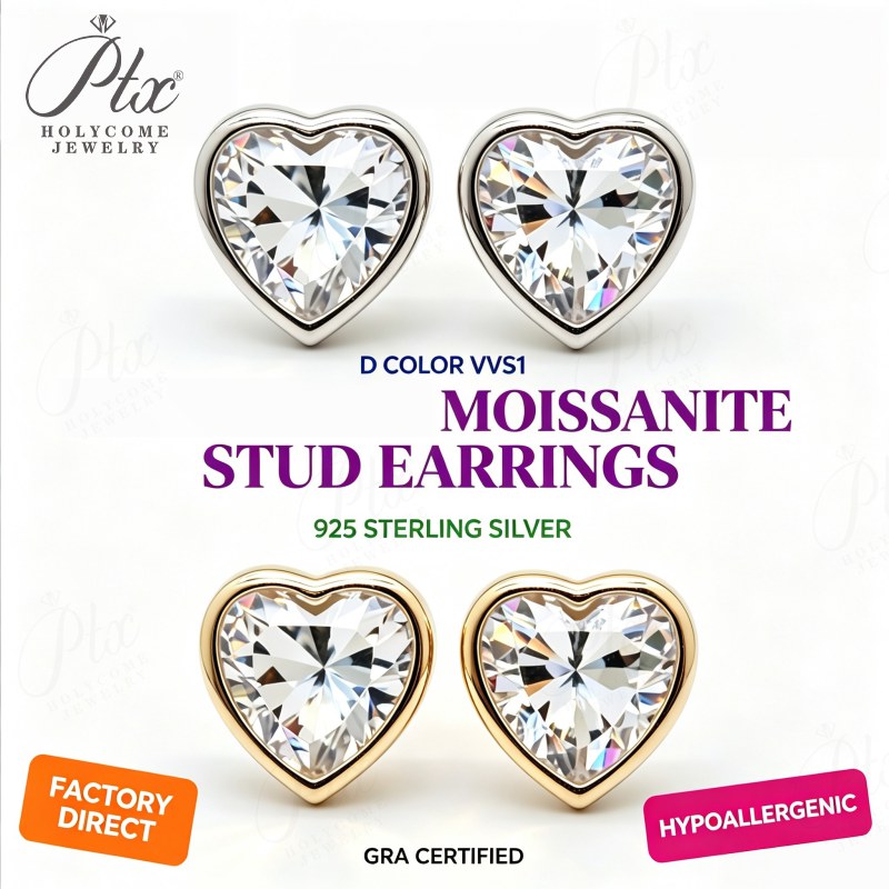 1-4ct Heart Moissanite Earrings — view 2