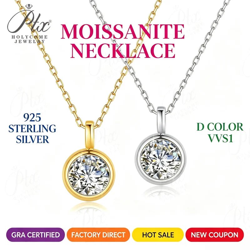 1ct Round Moissanite Necklace in 925 Silver — view 2