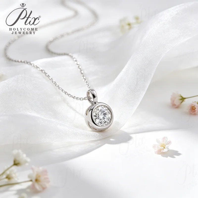 1ct Round Moissanite Necklace in 925 Silver — view 3