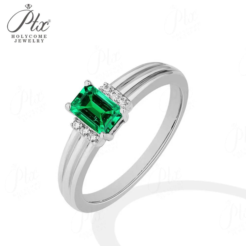 Lab-Grown Emerald Halo Ring — view 4